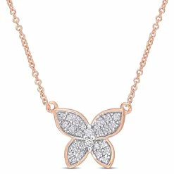 Cheapest 😉 Mimi & Max 1/8 CT TW Diamond Butterfly Pendant with Chain in 10K Rose Gold for 👩 women 🎉
