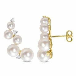 Outlet ๐ฅ Mimi & Max Freshwater Cultured Pearl and 1/4 CT TGW White Topaz Climber Earrings in Yellow Gold Plated Sterling Silver for ๐ฉ women ๐