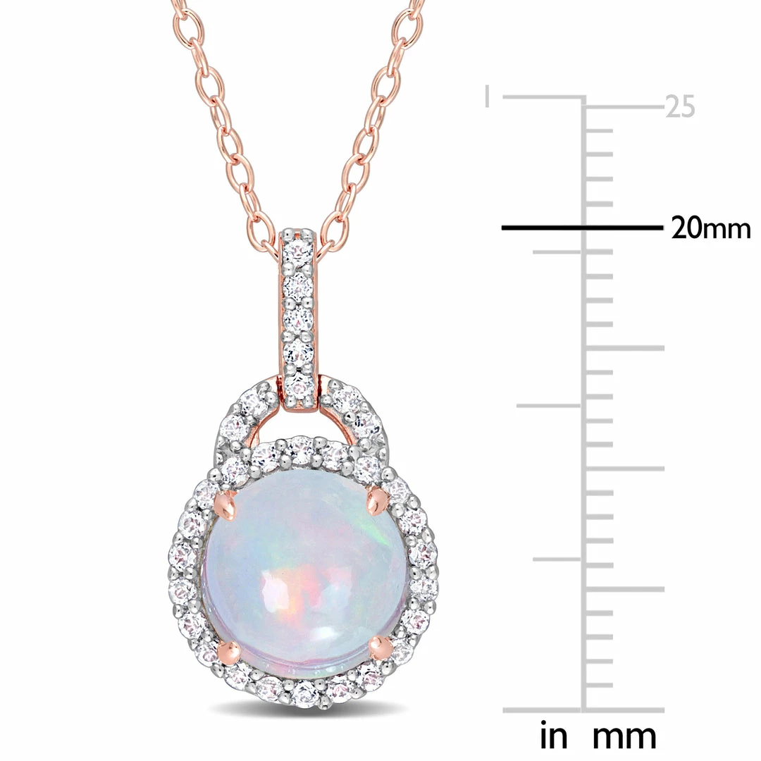 Promo 🤩 Mimi & Max 3 1/4 CT TGW Blue Ethiopian Opal and White Topaz Halo Pendant with Chain in Rose Plated Sterling Silver for 👩 women 👍 4 Promo 🤩 Mimi & Max 3 1/4 CT TGW Blue Ethiopian Opal and White Topaz Halo Pendant with Chain in Rose Plated Sterling Silver for 👩 women 👍 - Image 2