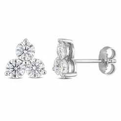 Best Sale ⭐ Mimi & Max 2 1/6 CT DEW Created Moissanite Three-Stone Stud Earrings in Sterling Silver for 👩 women 🔥
