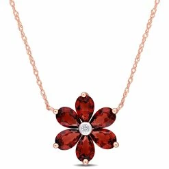 New 🎁 Mimi & Max 3 CT TGW Garnet and Diamond Accent Floral Pendant with Chain in 10k Rose Gold for 👩 women ❤️