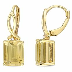 New ❤️ Mimi & Max 6 1/4 CT TGW Octagon Citrine and White Topaz Leverback Earrings in Yellow Plated Sterling Silver for 👩 women 😍
