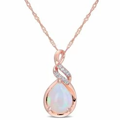 Outlet 👍 Mimi & Max 2 CT TGW Ethiopian Blue-Opal and Diamond-Accent Twist Pendant with Chain in 10K Rose Gold for 👩 women 😍