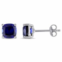 Flash Sale 🧨 Mimi & Max 2 1/2 CT TGW Cushion Cut Created Blue Sapphire Stud Earrings in Sterling Silver for 👩 women 💯