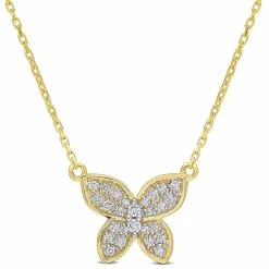 Best Pirce 🛒 Mimi & Max 1/8 CT TW Diamond Butterfly Pendant with Chain in 10K Yellow Gold for 👩 women ⌛