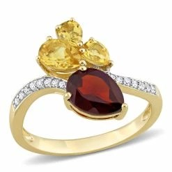 Outlet 🧨 Mimi & Max 2 CT TGW Pear-Shape Garnet and Citrine and 1/10 CT TW Diamond Toi et Moi Ring in 14K Yellow Gold for 👩 women 🌟