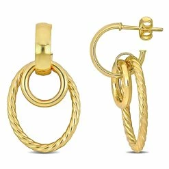 Best Sale 🥰 Mimi & Max Open Huggie Hoop with Open Circle & Oval Drop Earrings in 14K Yellow Gold for 👩 women ✨