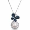 Outlet 🌟 Mimi & Max 7.5-8 MM Cultured Freshwater Pearl and Sapphire White Sapphire and 1/8 CT TW Diamond Butterfly Drop Necklace in 10k White Gold for 👩 women 🧨