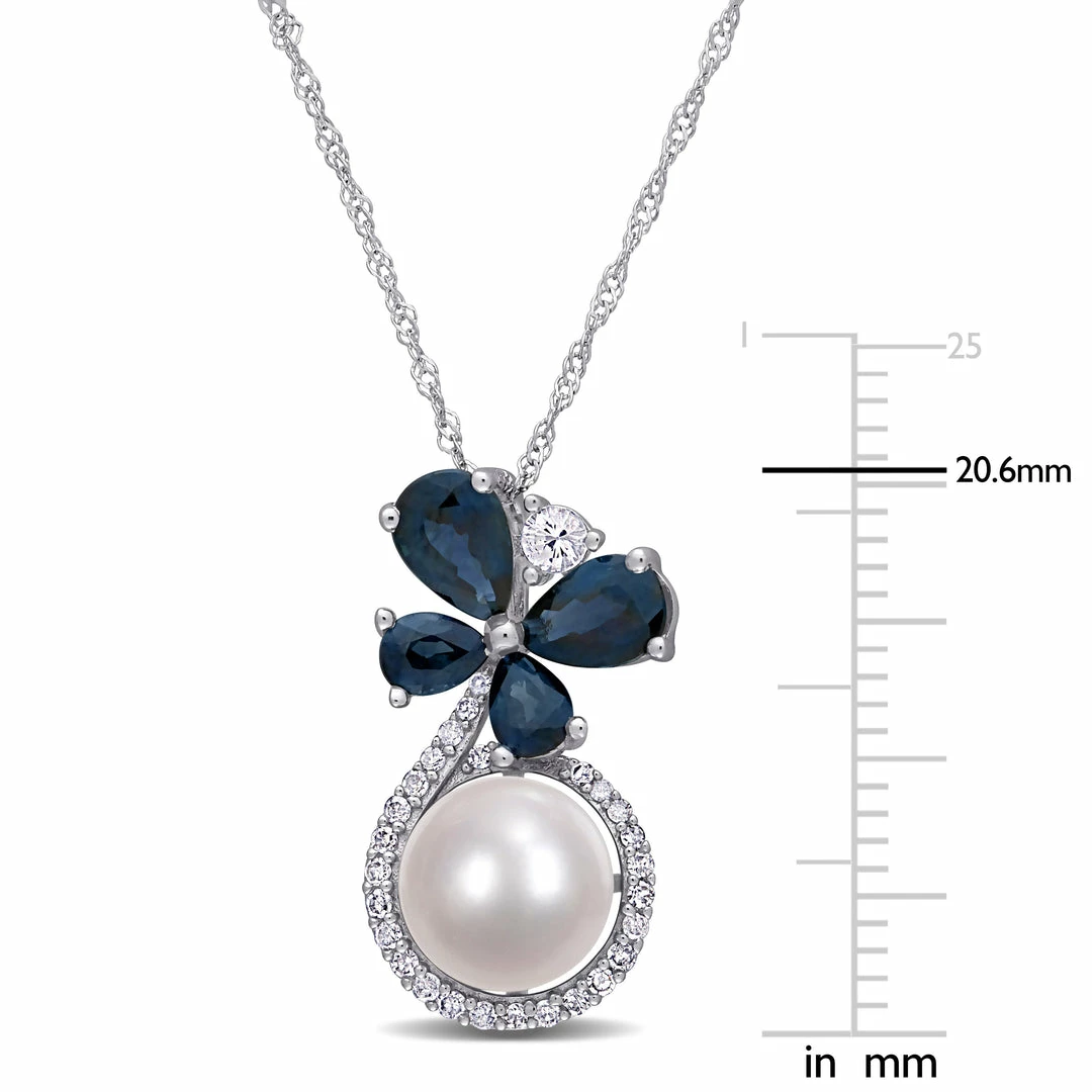 Outlet ๐ Mimi & Max 7.5-8 MM Cultured Freshwater Pearl and Sapphire White Sapphire and 1/8 CT TW Diamond Butterfly Drop Necklace in 10k White Gold for ๐ฉ women ๐งจ 4 Outlet ๐ Mimi & Max 7.5-8 MM Cultured Freshwater Pearl and Sapphire White Sapphire and 1/8 CT TW Diamond Butterfly Drop Necklace in 10k White Gold for ๐ฉ women ๐งจ - Image 2
