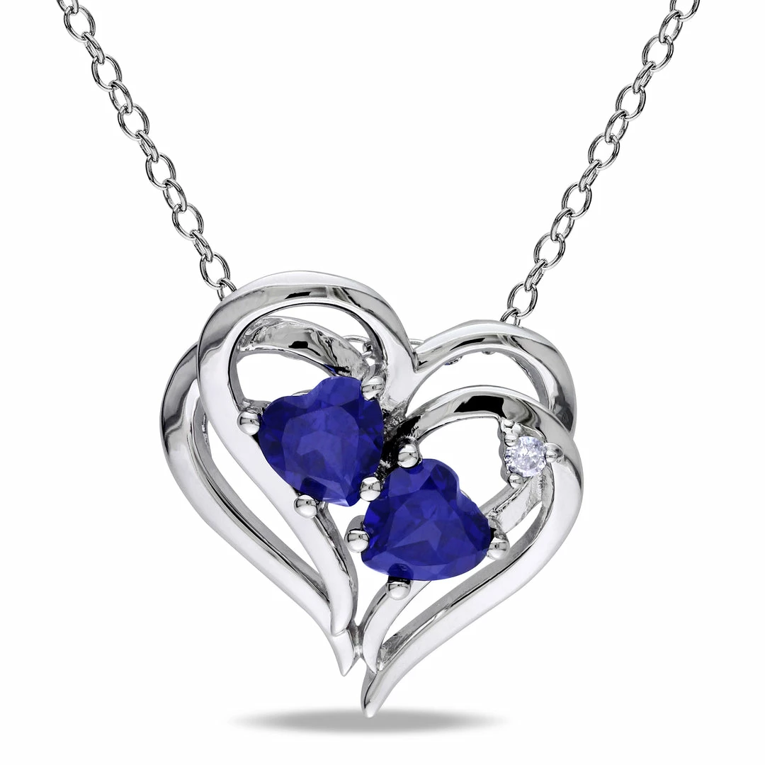 Budget 😍 Mimi & Max 1 1/8 CT TGW Created Blue Sapphire Heart and 0.02 CT TW Diamond Pendant with Chain in Sterling Silver for 👩 women ✨ 3 Budget 😍 Mimi & Max 1 1/8 CT TGW Created Blue Sapphire Heart and 0.02 CT TW Diamond Pendant with Chain in Sterling Silver for 👩 women ✨