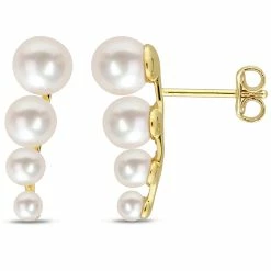 Outlet 👏 Mimi & Max Freshwater Cultured Pearl Graduated Stud Earrings in Yellow Plated Sterling Silver for 👩 women ⭐