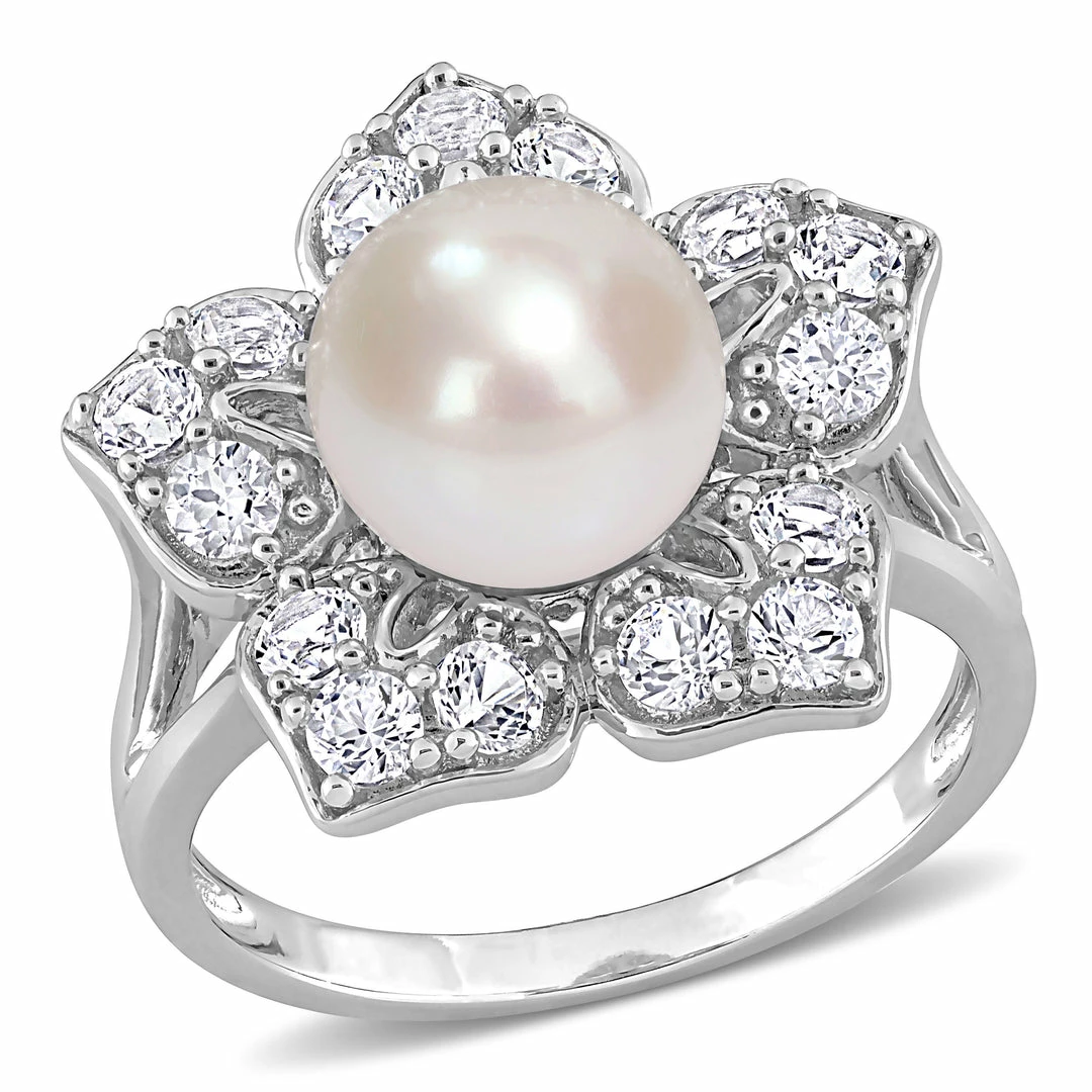 Best Pirce ๐ Mimi & Max 8.5-9 MM Freshwater Cultured Pearl and 1 1/3 CT TGW Created White Sapphire Floral Pearl Ring in Sterling Silver for ๐ฉ women ๐ 3 Best Pirce ๐ Mimi & Max 8.5-9 MM Freshwater Cultured Pearl and 1 1/3 CT TGW Created White Sapphire Floral Pearl Ring in Sterling Silver for ๐ฉ women ๐