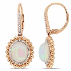 Top 10 ❤️ Mimi & Max 5 1/2 CT TGW Oval-Cut Ethiopian Blue-Hued Opal and 1/4 CT TW Diamond Double Halo Leverback Earrings in 14K Rose Gold for 👩 women ⭐