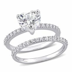 Flash Sale 👍 Mimi & Max 3 CT TGW Heart Cut Created White Sapphire Engagement Ring and Matching Eternity Ring 2pc Set in 10K White Gold for 👩 women 🛒