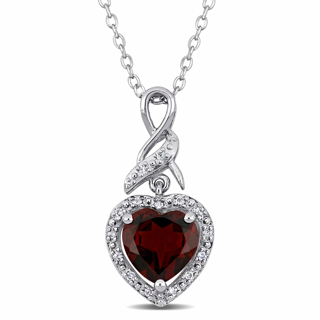 Best deal 🌟 Mimi & Max Garnet and Diamond Heart Halo Twist Pendant with Chain in Sterling Silver for 👩 women 🔥 3 Best deal 🌟 Mimi & Max Garnet and Diamond Heart Halo Twist Pendant with Chain in Sterling Silver for 👩 women 🔥