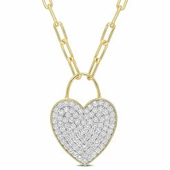 Best Pirce 🔥 Mimi & Max 4 1/2 CT TGW Created White Sapphire Heart Pave Pendant with Chain in Yellow Plated Sterling Silver for 👩 women 😀