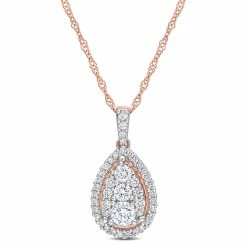 Deals 👍 Mimi & Max 1/2 CT TW Diamond Halo Teardrop Pendant with Chain with Chain in 14K Rose Gold for 👩 women 🔔