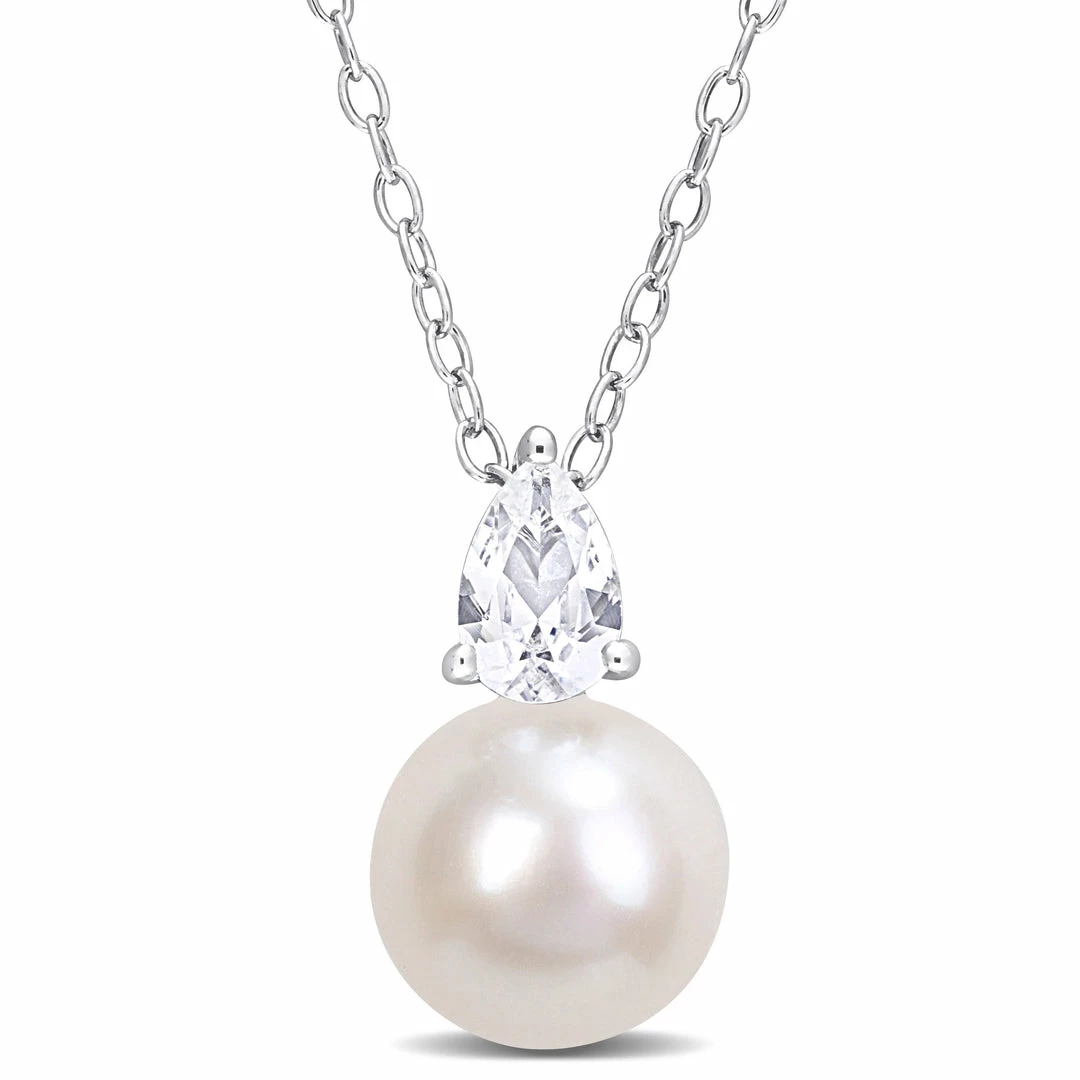 Brand new 🤩 Mimi & Max 8.5-9 MM White Freshwater Cultured Pearl and 5/8 CT TGW Created White Sapphire Solitaire Pendant with Chain in Sterling Silver for 👩 women 👏 3 Brand new 🤩 Mimi & Max 8.5-9 MM White Freshwater Cultured Pearl and 5/8 CT TGW Created White Sapphire Solitaire Pendant with Chain in Sterling Silver for 👩 women 👏
