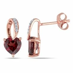 Discount 🤩 Mimi & Max Heart Shaped Garnet Earrings with Diamonds in 10k Rose Gold for 👩 women 🛒