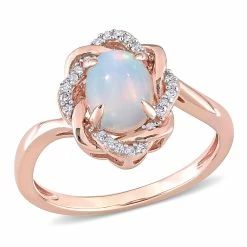 Promo 👍 Mimi & Max 3/4 CT TGW Ethiopian Blue Opal and 1/10 CT TW Diamond Interlaced Halo Ring in 10K Rose Gold for 👩 women ✔️