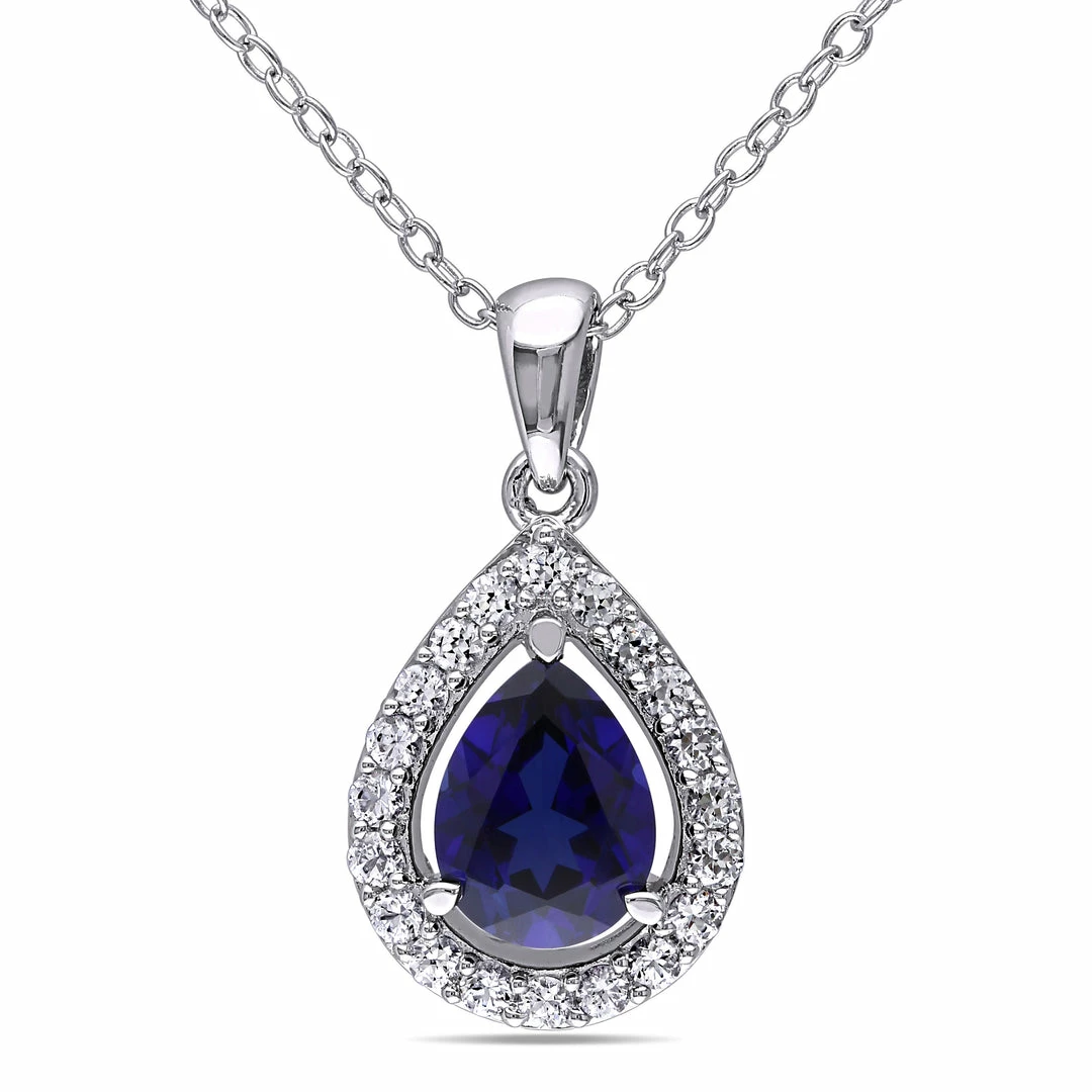 Buy โค๏ธ Mimi & Max 2 1/5 CT TGW Created Blue and Created White Sapphire Teardrop Halo Pendant with Chain in Sterling Silver for ๐ฉ women ๐ฏ 3 Buy โค๏ธ Mimi & Max 2 1/5 CT TGW Created Blue and Created White Sapphire Teardrop Halo Pendant with Chain in Sterling Silver for ๐ฉ women ๐ฏ