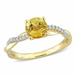 Budget 💯 Mimi & Max 1 CT TGW Citrine and 1/6 CT TW Diamond Crossover Ring in 14k Yellow Gold for 👩 women 😍