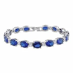 Wholesale 🌟 Mimi & Max 32 CT TGW Oval Created Blue and White Sapphire Bracelet in Sterling Silver for 👩 women 💯