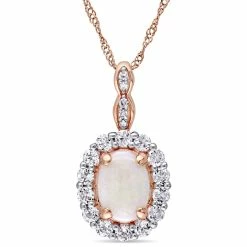 Hot Sale ✔️ Mimi & Max 1 1/2 CT TGW Oval Shape Opal, White Topaz and Diamond Accent Vintage Pendant With Chain in 14K Rose Gold for 👩 women 😉