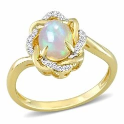 Top 10 🌟 Mimi & Max 3/4 CT TGW Ethiopian Blue Opal and 1/10 CT TW Diamond Swirl Ring in 10K Yellow Gold for 👩 women 🔔
