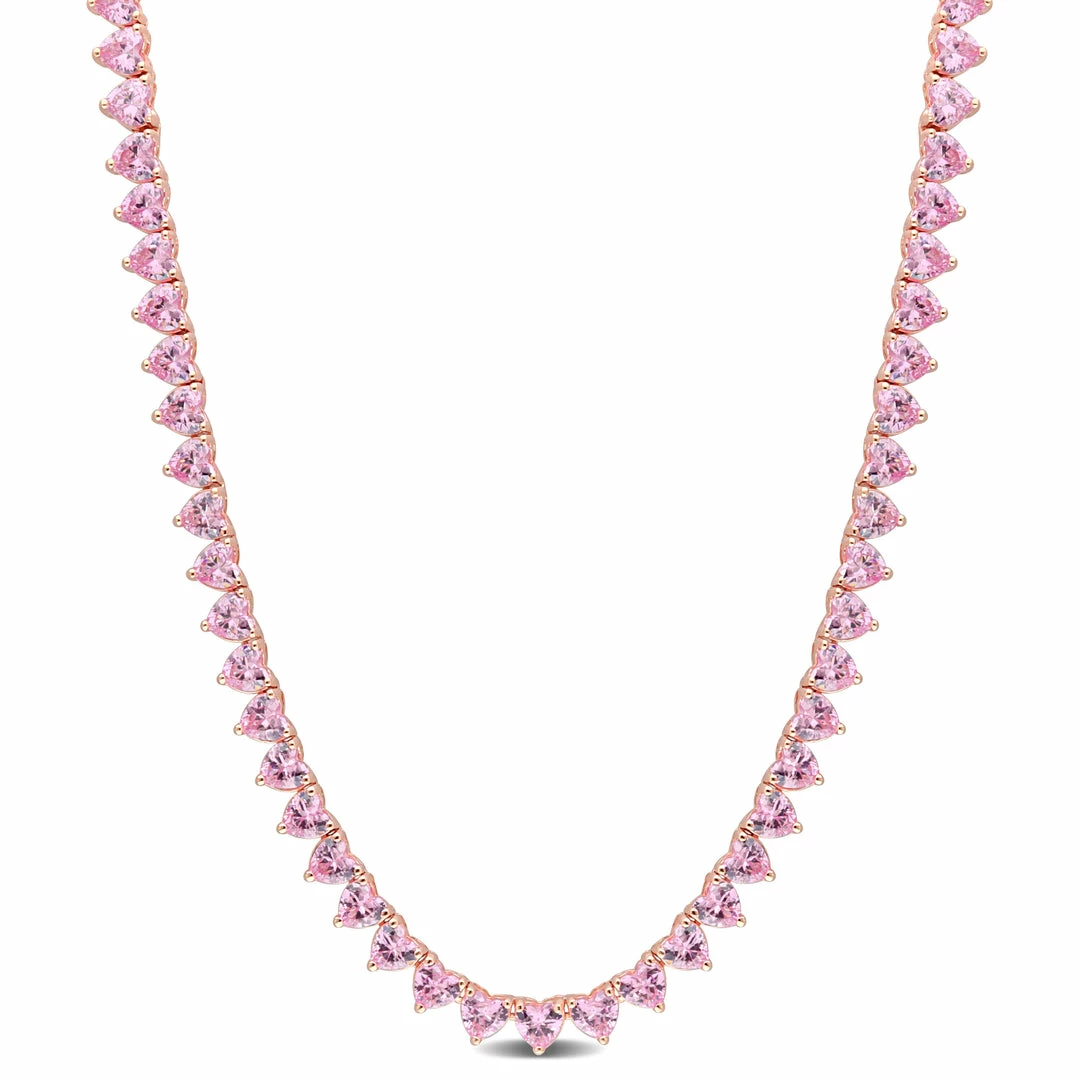 Outlet 😉 Mimi & Max 31 1/2 CT TGW Heart Created Pink Sapphire Tennis Necklace in Rose Plated Sterling Silver for 👩 women 🔔 3 Outlet 😉 Mimi & Max 31 1/2 CT TGW Heart Created Pink Sapphire Tennis Necklace in Rose Plated Sterling Silver for 👩 women 🔔