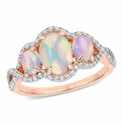 Hot Sale ✔️ Mimi & Max Ethiopian Blue Opal and 1/3 CT TW Diamond 3-Stone Halo Twist Ring in 10K Rose Gold for 👩 women 👍