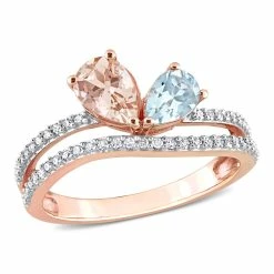 Cheapest ✨ Mimi & Max 1 1/7 CT TGW Pear Shape Morganite and Aquamarine and 1/4 CT TW Diamond 2-Stone Open Ring in 10K Rose Gold for 👩 women 👏