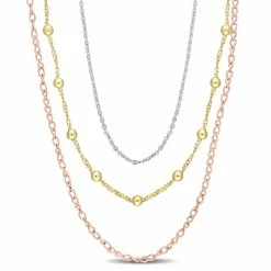 Best deal 🔔 Mimi & Max Chain Necklace in 3-Tone 18k Gold Plated Sterling Silver, 19 in for 👩 women 🤩