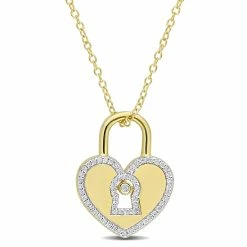 Hot Sale 🛒 Mimi & Max 1/5 CT TW Diamond Heart Lock Pendant with Chain in Yellow Plated Sterling Silver for 👩 women 👍