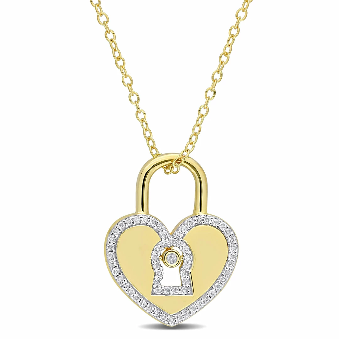 Hot Sale ๐ Mimi & Max 1/5 CT TW Diamond Heart Lock Pendant with Chain in Yellow Plated Sterling Silver for ๐ฉ women ๐ 3 Hot Sale ๐ Mimi & Max 1/5 CT TW Diamond Heart Lock Pendant with Chain in Yellow Plated Sterling Silver for ๐ฉ women ๐