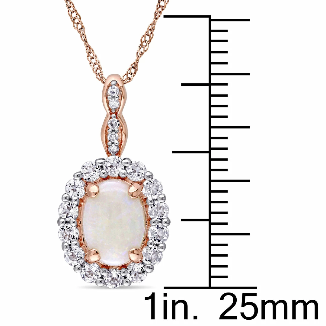 Hot Sale ✔️ Mimi & Max 1 1/2 CT TGW Oval Shape Opal, White Topaz and Diamond Accent Vintage Pendant With Chain in 14K Rose Gold for 👩 women 😉 5 Hot Sale ✔️ Mimi & Max 1 1/2 CT TGW Oval Shape Opal, White Topaz and Diamond Accent Vintage Pendant With Chain in 14K Rose Gold for 👩 women 😉 - Image 3