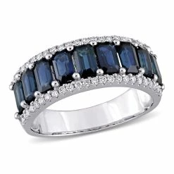 Cheapest ⭐ Mimi & Max 3 1/7 CT TGW Sapphire and 1/3 CT TW Diamond Semi Eternity Ring in 14K White Gold for 👩 women 🤩