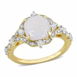 Cheap ⌛ Mimi & Max 1 4/5 CT TGW Cushion Cut Opal and Diamond Accent Halo Vintage Design Ring in 10K Yellow Gold for 👩 women 👏