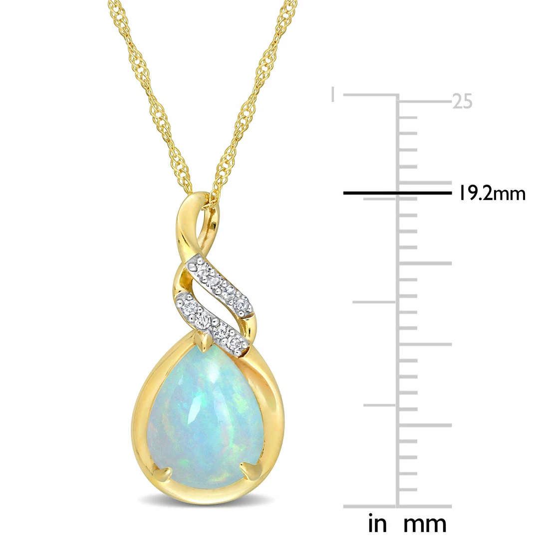 Brand new 👍 Mimi & Max 1 1/5 CT TGW Ethiopian Blue Opal and Diamond Accent Twist Pendant with Chain in 10K Yellow Gold for 👩 women 💯 4 Brand new 👍 Mimi & Max 1 1/5 CT TGW Ethiopian Blue Opal and Diamond Accent Twist Pendant with Chain in 10K Yellow Gold for 👩 women 💯 - Image 2