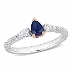 Best Sale 😀 Mimi & Max 1/2 CT TGW Pear Shape Sapphire and 1/4 CT TW Diamond 3-stone Ring in 2-tone 14K White & Rose Gold for 👩 women 🔥