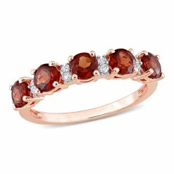 Discount 👏 Mimi & Max 1 3/5 CT TGW Garnet and White Topaz Semi Eternity Ring in Rose Plated Sterling Silver for 👩 women 🎁