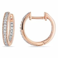 Best Pirce 😉 Mimi & Max 1/4 CT TW Diamond Inside Outside Hoop Earrings in 14K Rose Gold for 👩 women 🎁