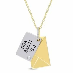 Best Sale 👍 Mimi & Max Diamond Accent Letter Envelope "I Love You" Pendant with Chain in Yellow Plated Sterling Silver for 👩 women ✔️