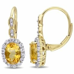 Cheapest 🧨 Mimi & Max 2 1/4 CT TGW Oval Shape Citrine, White Topaz and Diamond Accent Vintage LeverBack Earrings in 14k Yellow Gold for 👩 women 🥰