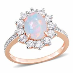 Flash Sale 🥰 Mimi & Max 2 1/6 CT TGW Oval Shape Blue Ethiopian Opal and White Topaz and 1/10 CT TW Diamond Halo Ring in Rose Plated Sterling Silver for 👩 women 🌟
