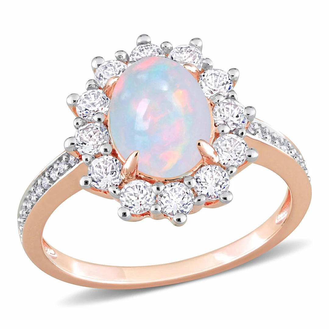 Flash Sale ๐ฅฐ Mimi & Max 2 1/6 CT TGW Oval Shape Blue Ethiopian Opal and White Topaz and 1/10 CT TW Diamond Halo Ring in Rose Plated Sterling Silver for ๐ฉ women ๐ 3 Flash Sale ๐ฅฐ Mimi & Max 2 1/6 CT TGW Oval Shape Blue Ethiopian Opal and White Topaz and 1/10 CT TW Diamond Halo Ring in Rose Plated Sterling Silver for ๐ฉ women ๐
