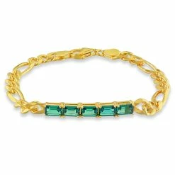 Wholesale ⌛ Mimi & Max 2 1/4 CT TGW Created Emerald Birthstone Link Bracelet in Yellow Plated Sterling Silver for 👩 women 💯
