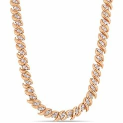 Best deal 👏 Mimi & Max 1 CT TW Diamond S-Link Tennis Necklace in Rose Plated Sterling Silver for 👩 women ⭐