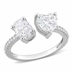 Cheap 😀 Mimi & Max 2 1/8 CT TGW Oval and Heart-Shape Created Moissanite Two Stone Ring in Sterling Silver for 👩 women 🔥