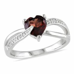 Best Sale ✔️ Mimi & Max Garnet and Diamond Heart Crossover Ring in Sterling Silver for 👩 women 🛒